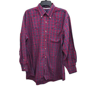 Tommy Hilfiger Men's Red Blue Plaid L/S Button‎ Front Shirt Size 16-1/2 32-33 L